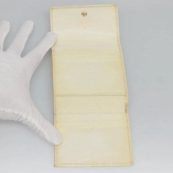 CHANEL Bifold Wallet Leather White Gold CC Auth - Picture 7 of 16